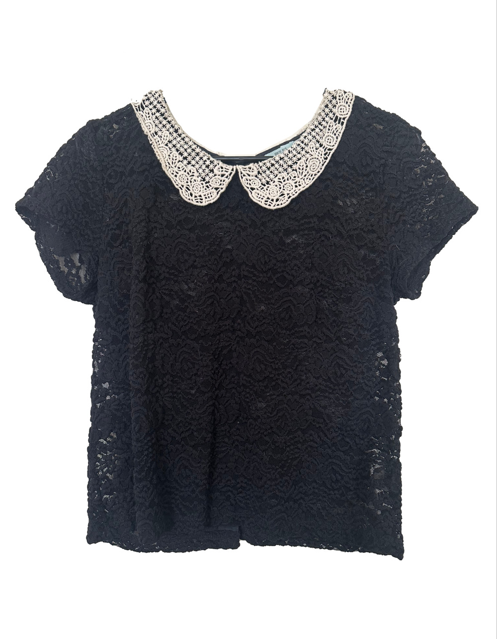 Black Lace Wednesday Addams Top White Crochet Collar